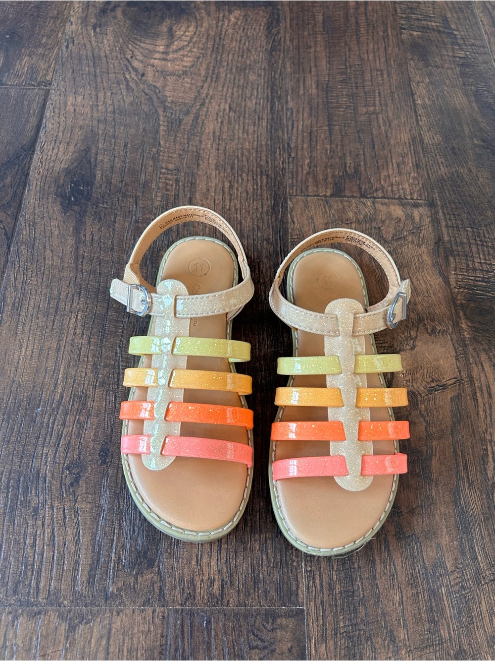 Cat & Jack Girls Glitter Multi-Strip Sandals in Pink, Orange, Yellow, Green